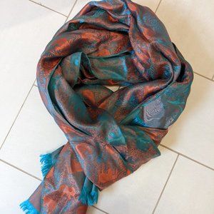 Orange & Teal Elephant Print Pashmina Scarf